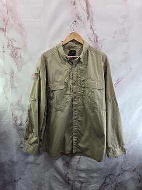 511 Tactical Shirt Mens 2XL XXL Tan Brown Long Button Button Up Vented Flag 5.11